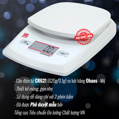 Cân tiểu ly Ohaus CR621 (620g/0,1g). Cân đồ nhẹ như thảo mộc, mỹ phẩm, gia vị