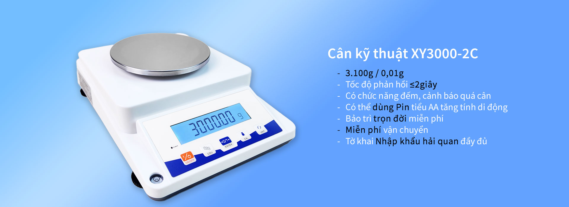 Cân Kỹ Thuật XY3000-2C | Tốc Độ Phản Hồi ≤2 Giây, Độ Chia 0.01g Cho Phòng Thí Nghiệm & Sản Xuất