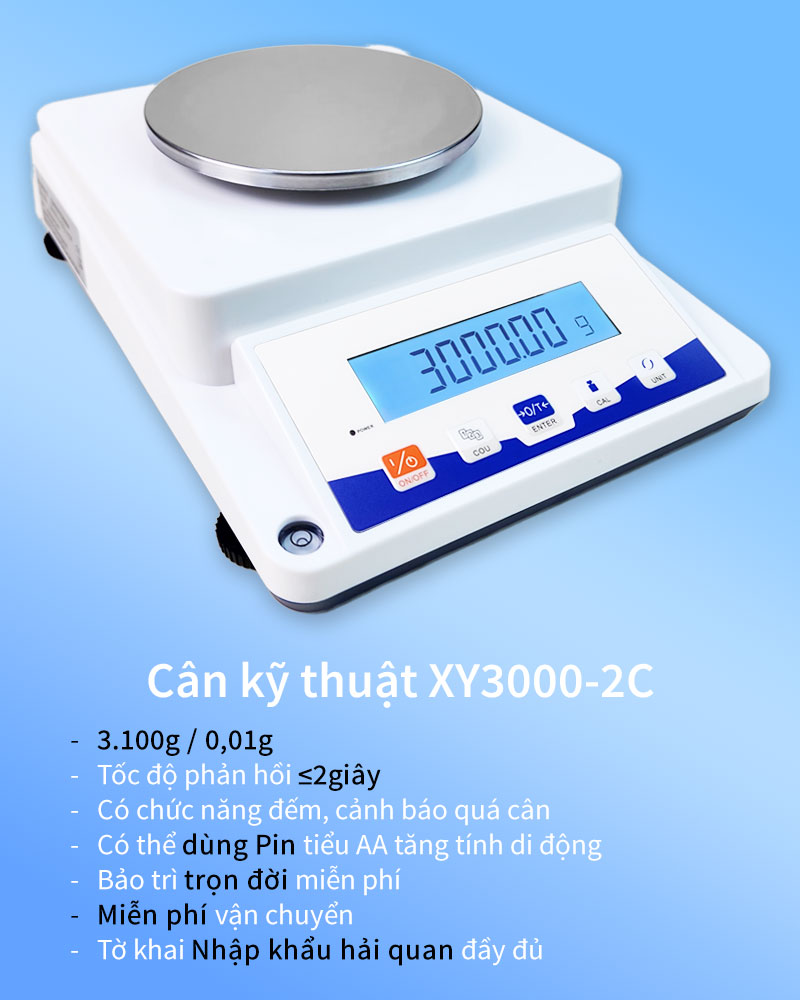 Cân Kỹ Thuật XY3000-2C | Tốc Độ Phản Hồi ≤2 Giây, Độ Chia 0.01g Cho Phòng Thí Nghiệm & Sản Xuất