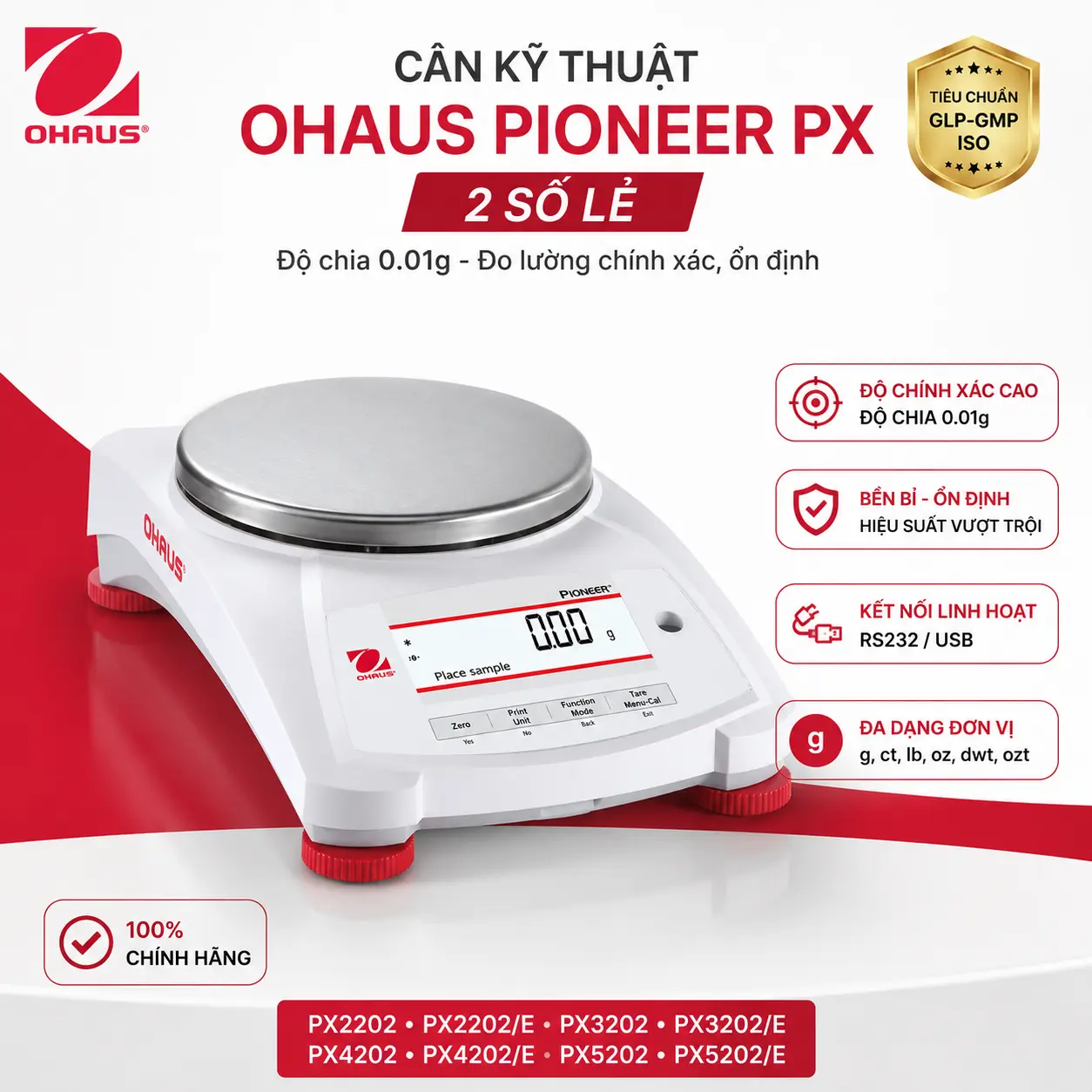 Cân Kỹ Thuật Ohaus PX 2 Số Lẻ (0.01g) - PX2202, PX3202, PX4202, PX5202
