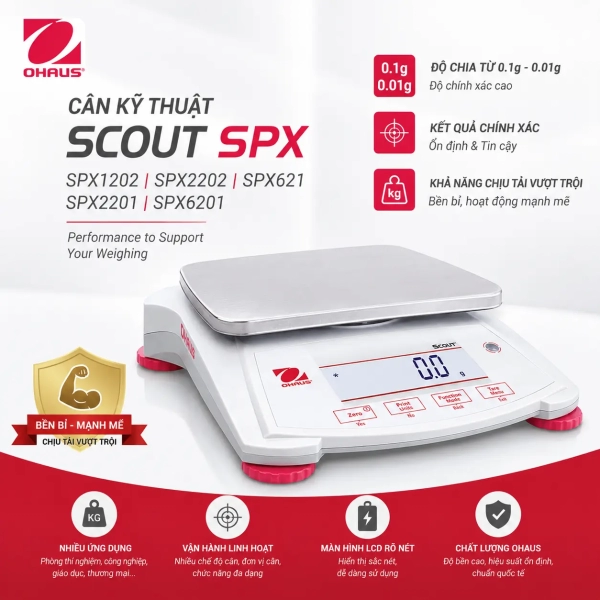 Cân kỹ thuật Ohaus Scout SPX (1202, 2202, 621, 2201, 6201) chính xác 0.01g - 0.1g