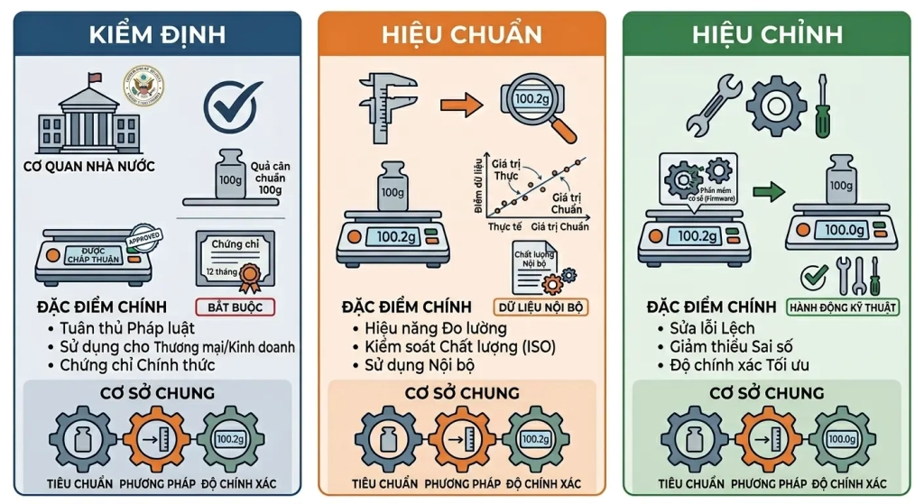 Phân Biệt Kiểm Định, Hiệu Chuẩn, Hiệu Chỉnh Cân Điện Tử