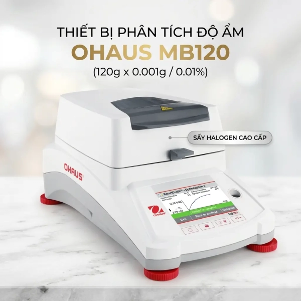 Thiết Bị Phân Tích Độ Ẩm OHAUS MB120 (120g x 0.001g / 0.01%) - Sấy Halogen Cao Cấp