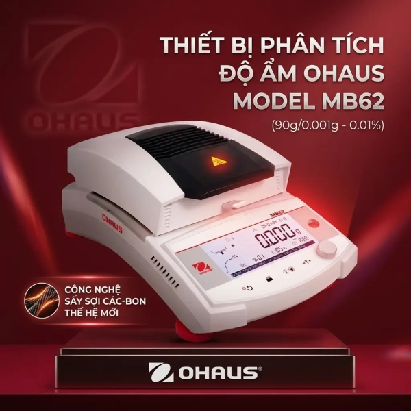 Thiết Bị Phân Tích Độ Ẩm OHAUS Model MB62 (90g/0.001g - 0.01%) - Công Nghệ Sấy Sợi Các-bon Thế Hệ Mới